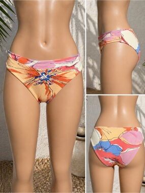 Fella Textured High-Waist Bikini Bottom Coral & Peach Women’s Size Small